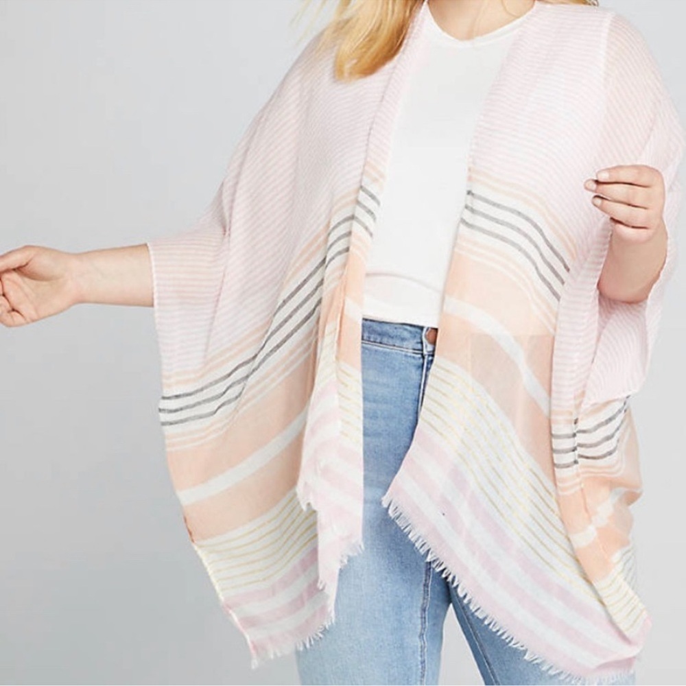 Lane Bryant Sparkling Stripe Kimono Overpiece Women One Size Blush Pink Spring